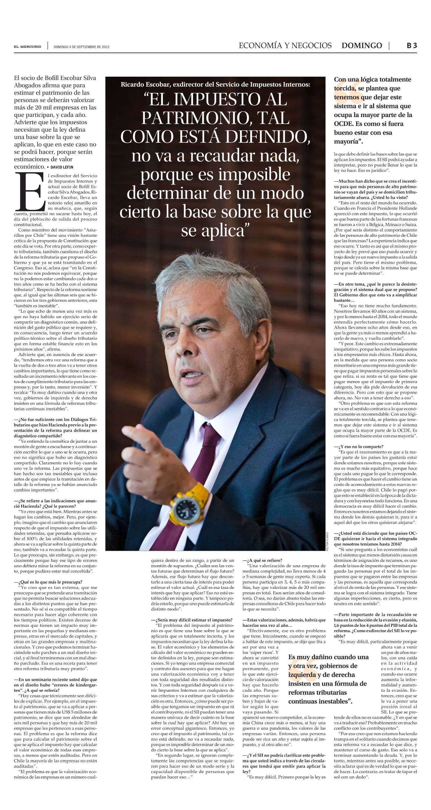 Ricardo Escobar en El Mercurio por trámite de Reforma Tributaria